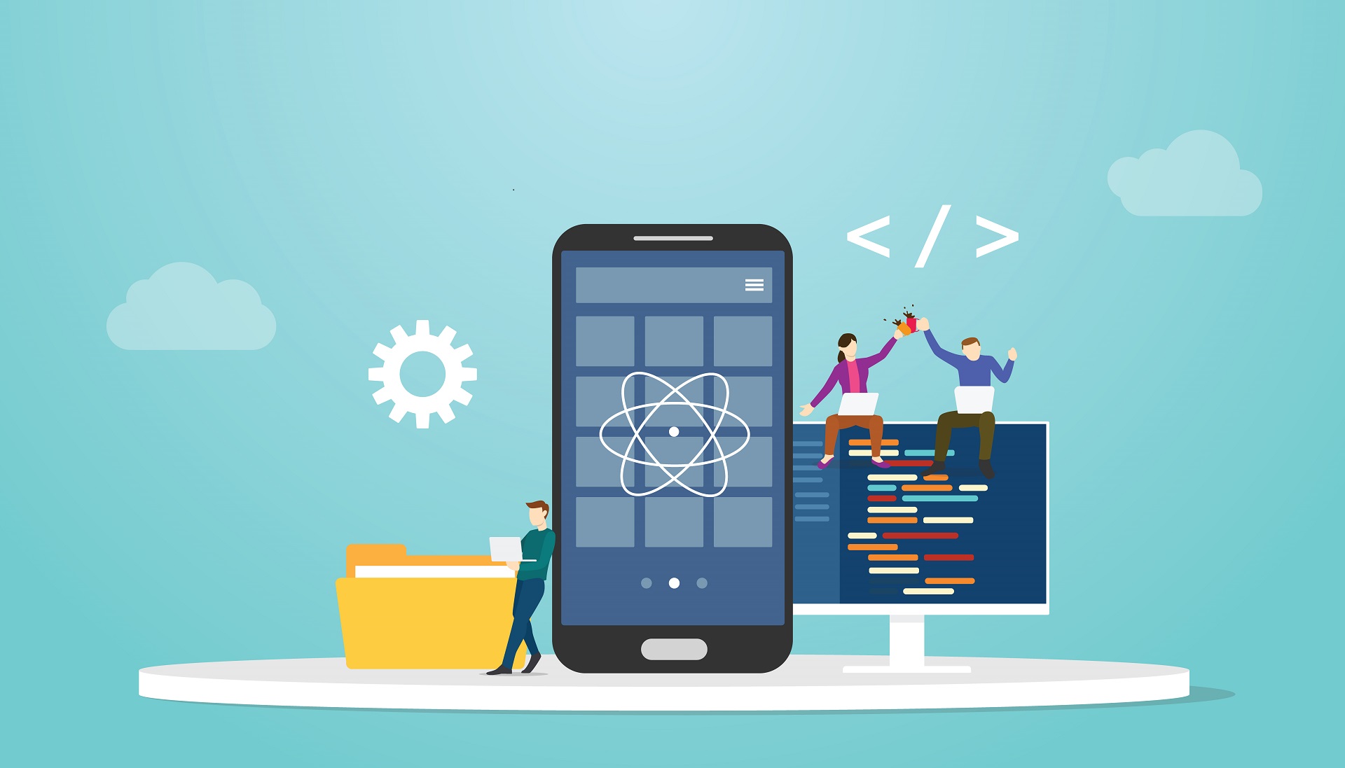 react native mobile apps development concept with modern flat style